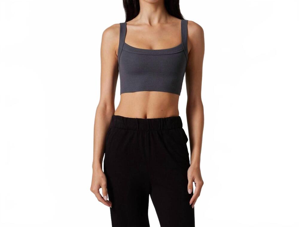 NEW TALENTLESS women's raw hem rib crop tank top in gunmetal